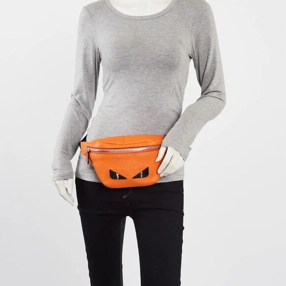 Fendi Orange Pebbled Leather Monster Eyes Belt Bag - 7VB011 - Picture 3 of 10